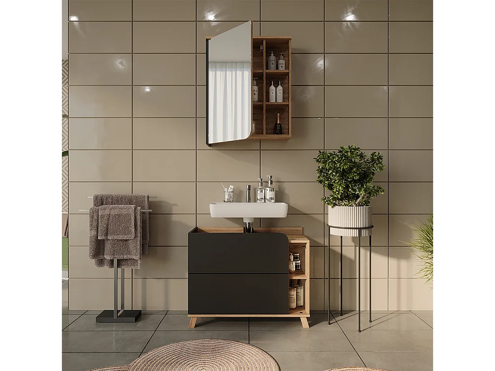 Badrumsmöbelset antracit/sonoma 80x35x65 karen
