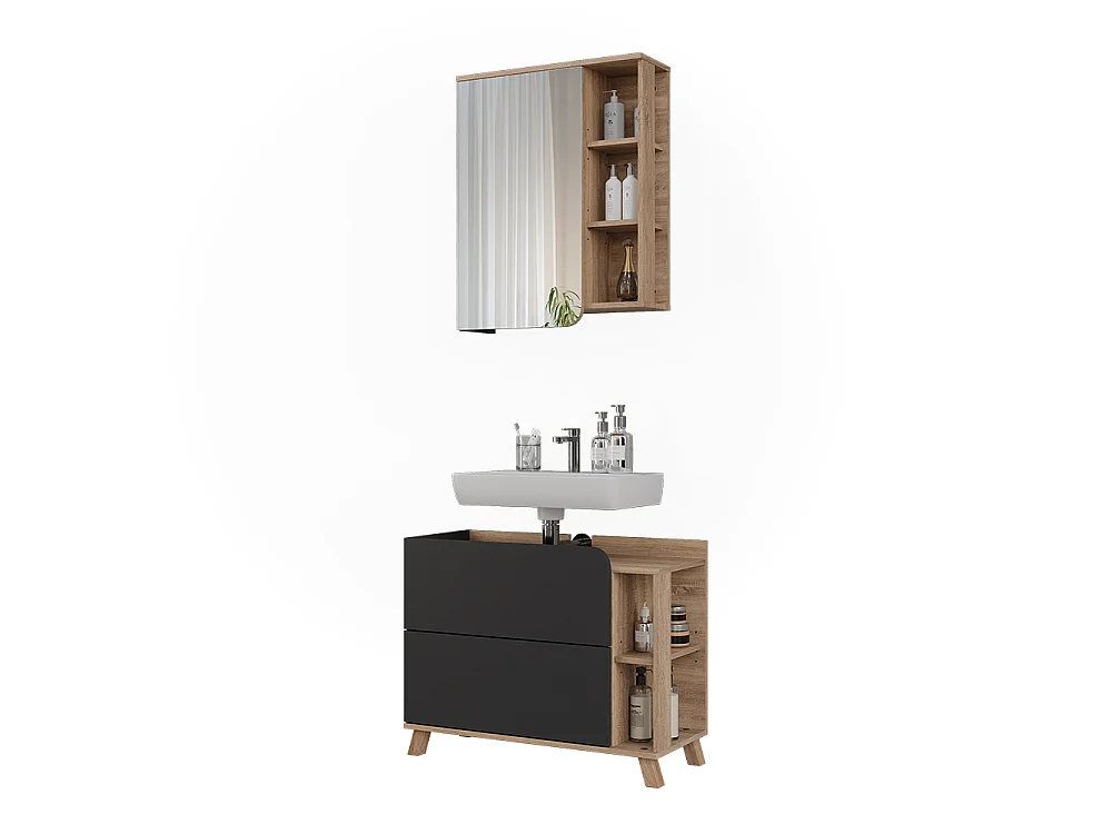 Badrumsmöbelset antracit/sonoma 80x35x65 karen