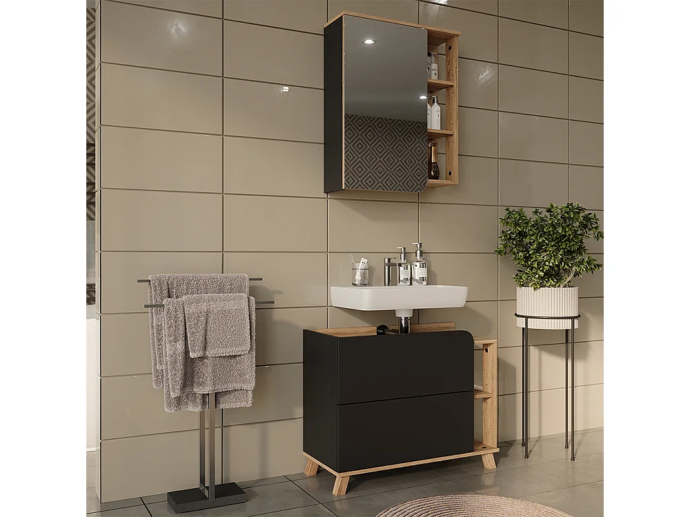 Badrumsmöbelset antracit/sonoma 80x35x65 karen
