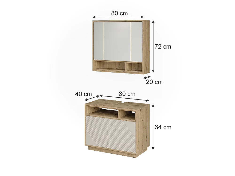 Badrumsmöbelset kaschmir/hantverks ek 80x40x64 beatrice