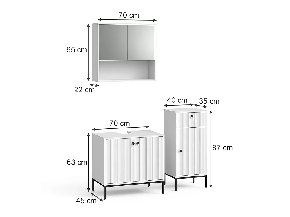 Zestaw mebli łazienkowych białe pofałdowanie 70x45x63 eliza
