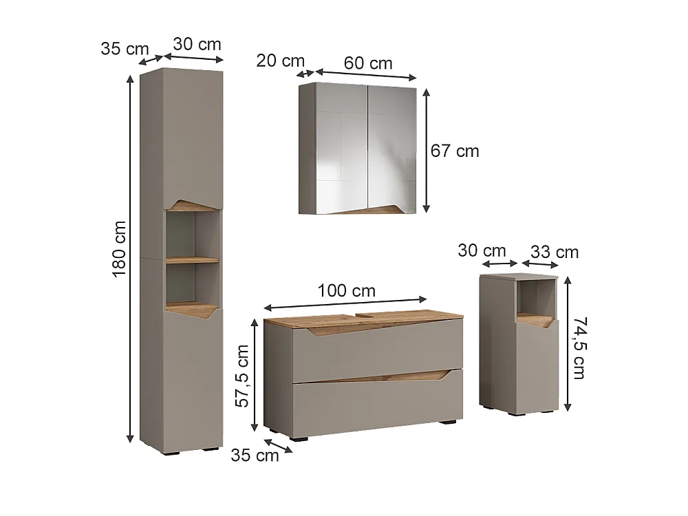 Badmöbel-Set greige/artisan-eiche 100x35x57.5 marelle