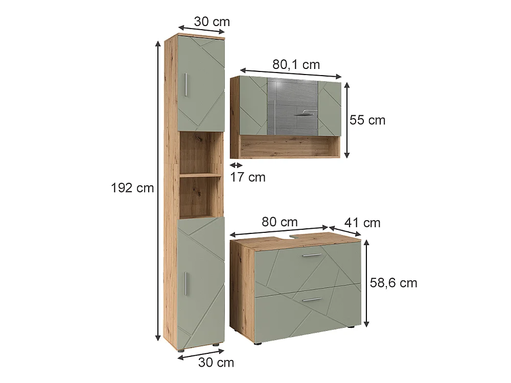 Badrumsmöbelset salvia grön 80x41x58.6 irma