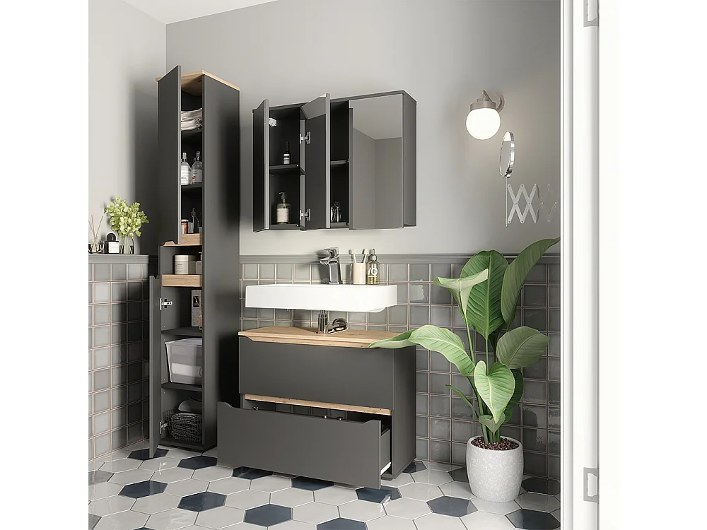 Zestaw mebli łazienkowych antracyt/dąb artisan 80.2x20x62 ruben