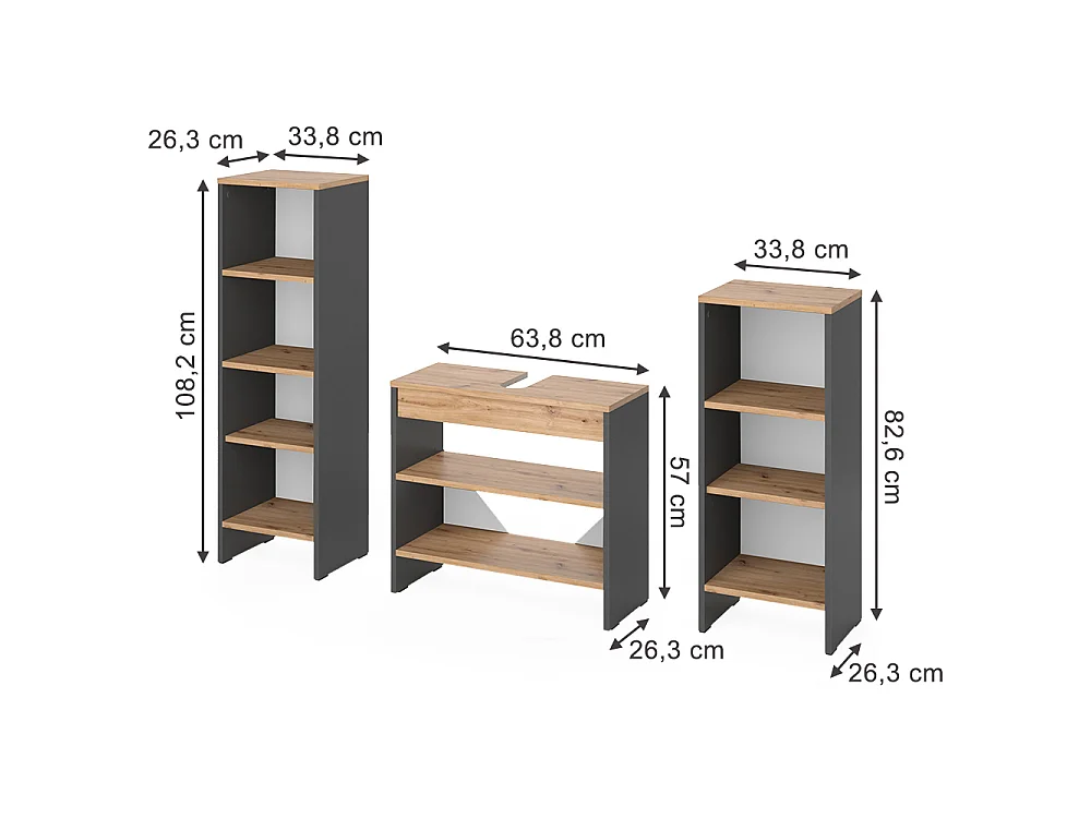 Badmöbel-Set anthrazit/goldkraft eiche 65x26.3x57 karli