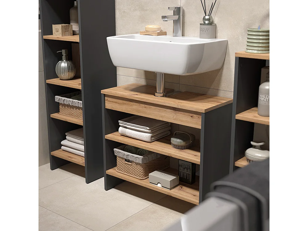 Badmöbel-Set anthrazit/goldkraft eiche 65x26.3x57 karli