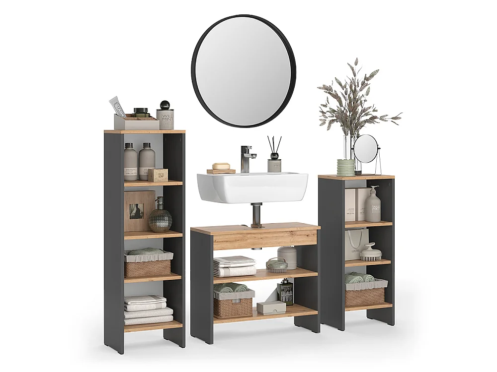 Badmöbel-Set anthrazit/goldkraft eiche 65x26.3x57 karli