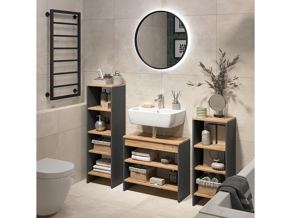 Badmöbel-Set anthrazit/goldkraft eiche 65x26.3x57 karli