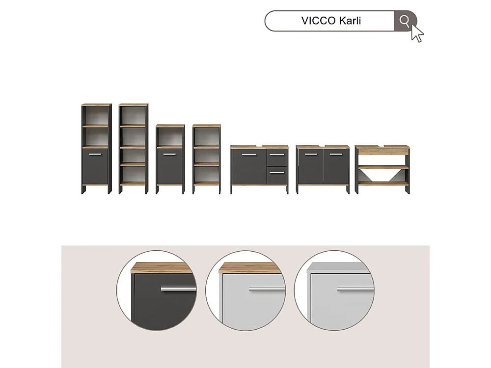 Badmöbel-Set anthrazit/goldkraft eiche 65x26.3x57 karli