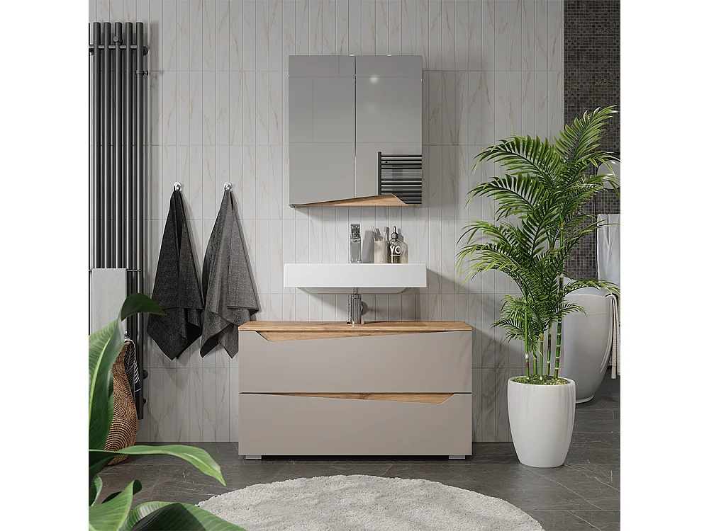Meubles bain grège/chêne artisan 100x35x57.5 marelle