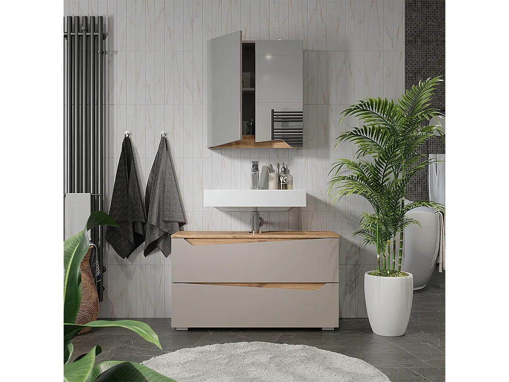 Meubles bain grège/chêne artisan 100x35x57.5 marelle