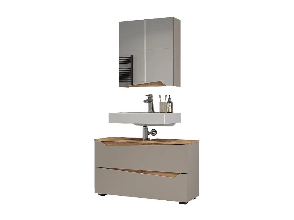 Meubles bain grège/chêne artisan 100x35x57.5 marelle