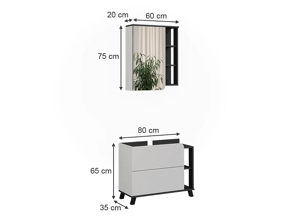 Badrumsmöbelset vit/antracit 80x35x65 karen