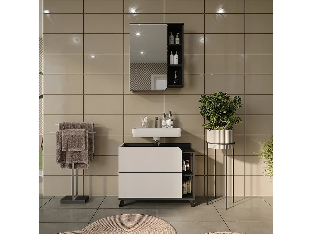 Badrumsmöbelset vit/antracit 80x35x65 karen