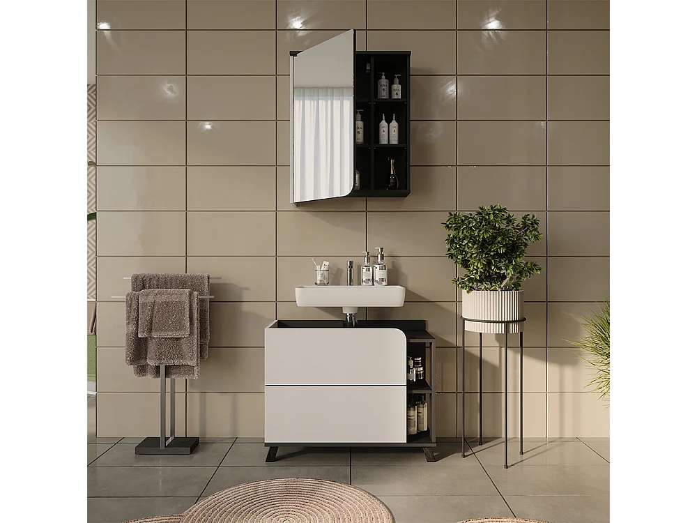 Badrumsmöbelset vit/antracit 80x35x65 karen