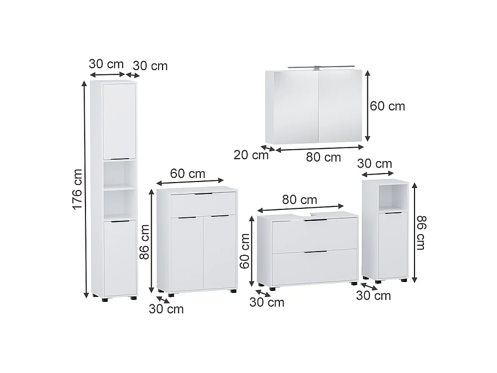 Badmöbel-Set weiß 80x30x60 alina