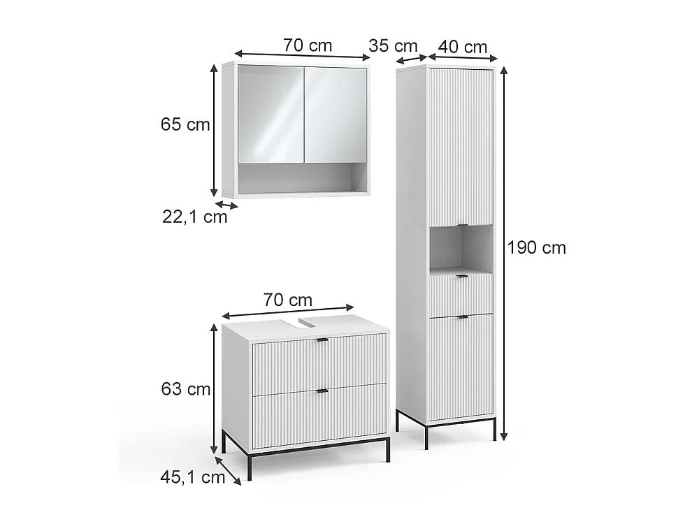 Badrumsmöbelset vit 70x45.1x63 eliza