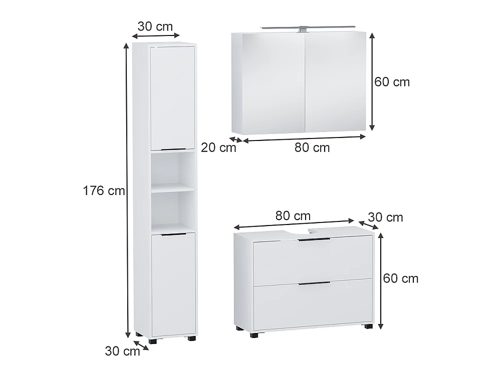 Zestaw mebli łazienkowych biały 80x30x60 alina