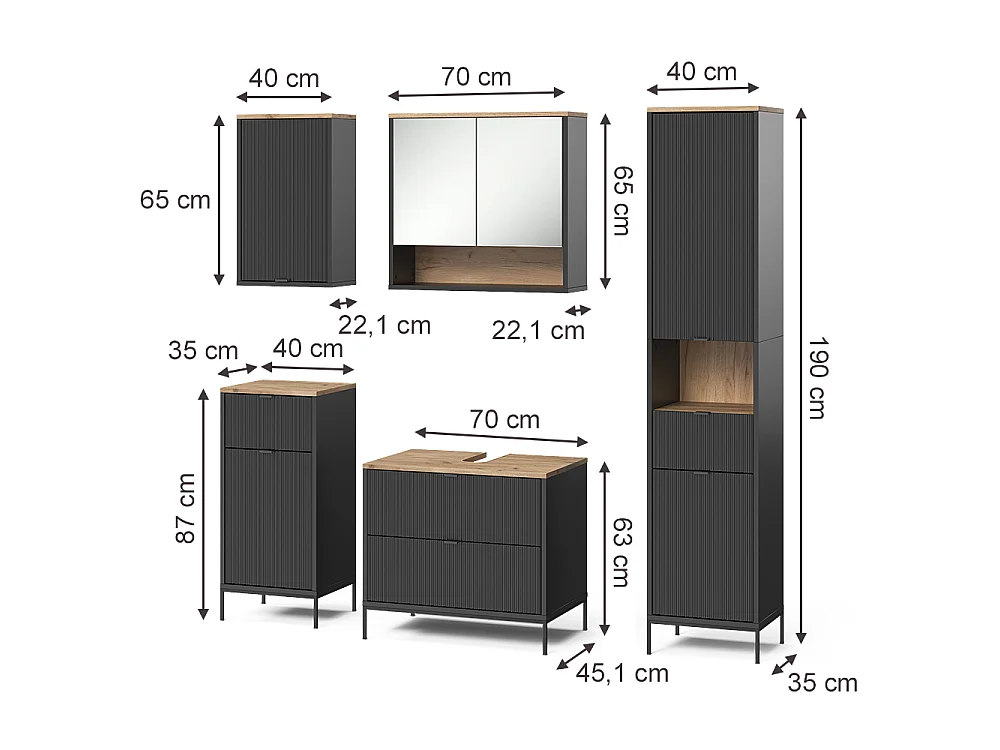 Badmöbel-Set schwarz/viking oak 70x45.1x63 eliza