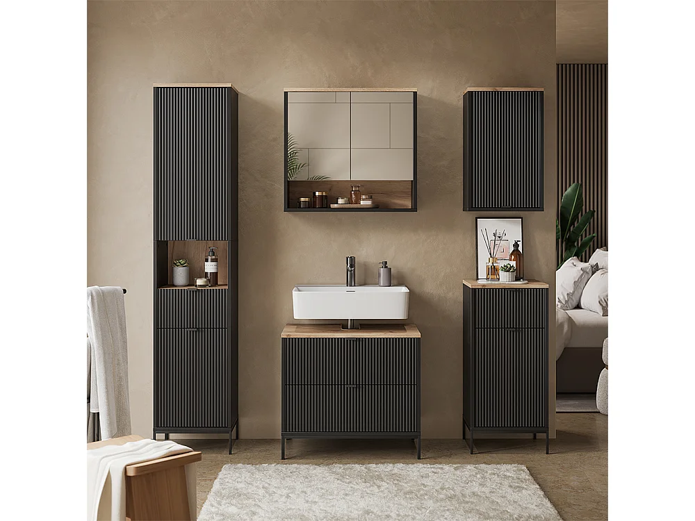 Badmöbel-Set schwarz/viking oak 70x45.1x63 eliza