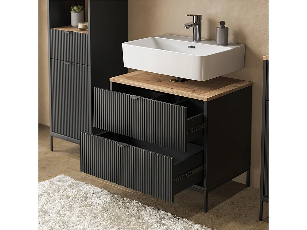 Badmöbel-Set schwarz/viking oak 70x45.1x63 eliza