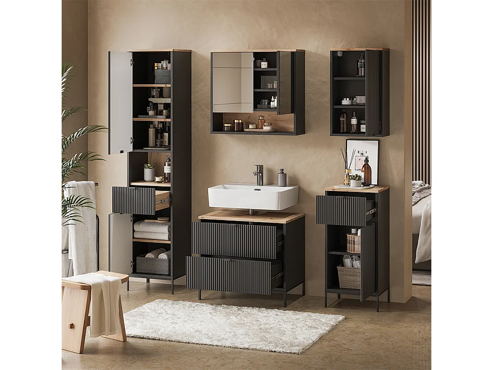 Badmöbel-Set schwarz/viking oak 70x45.1x63 eliza