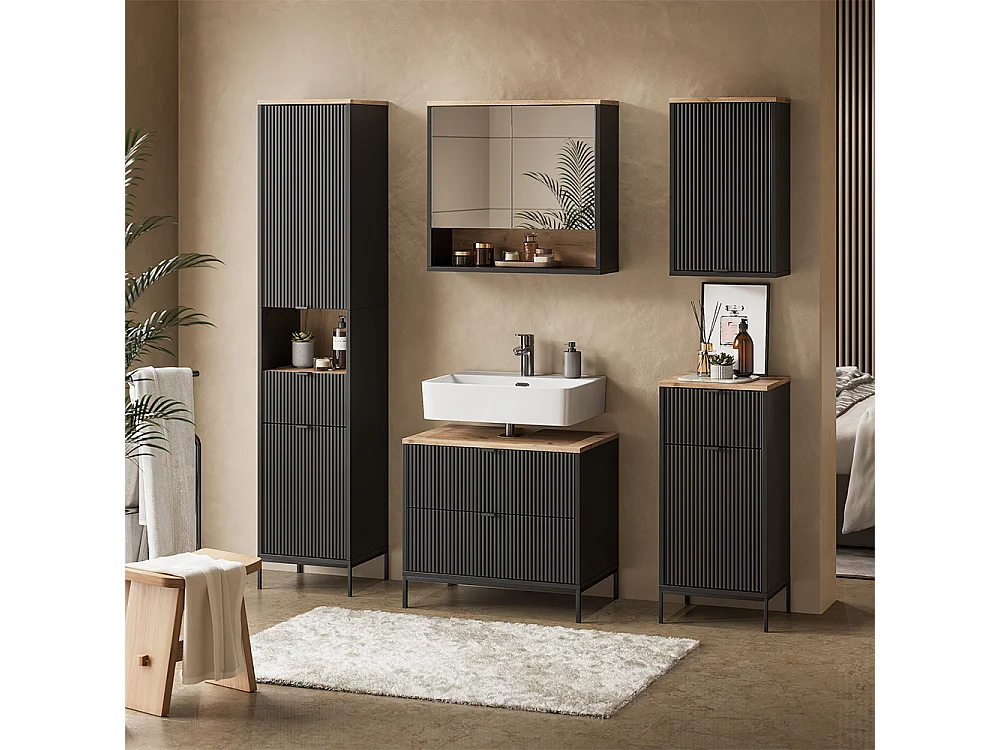 Badmöbel-Set schwarz/viking oak 70x45.1x63 eliza
