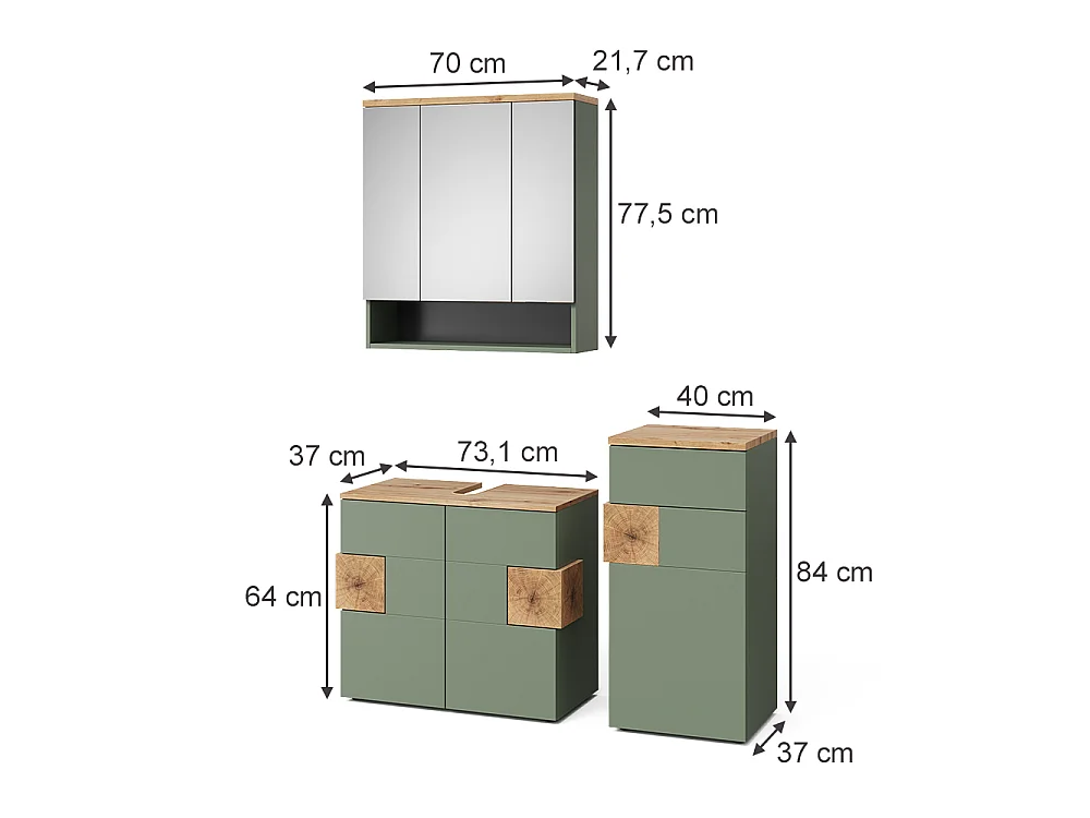 Zestaw mebli łazienkowych zielony 75x37x64 eden