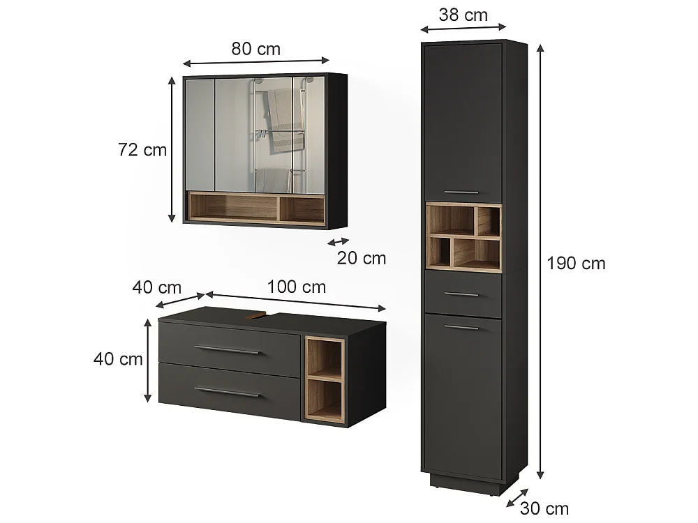 Badmöbel-Set anthrazit/sonoma 100x40x40 beatrice