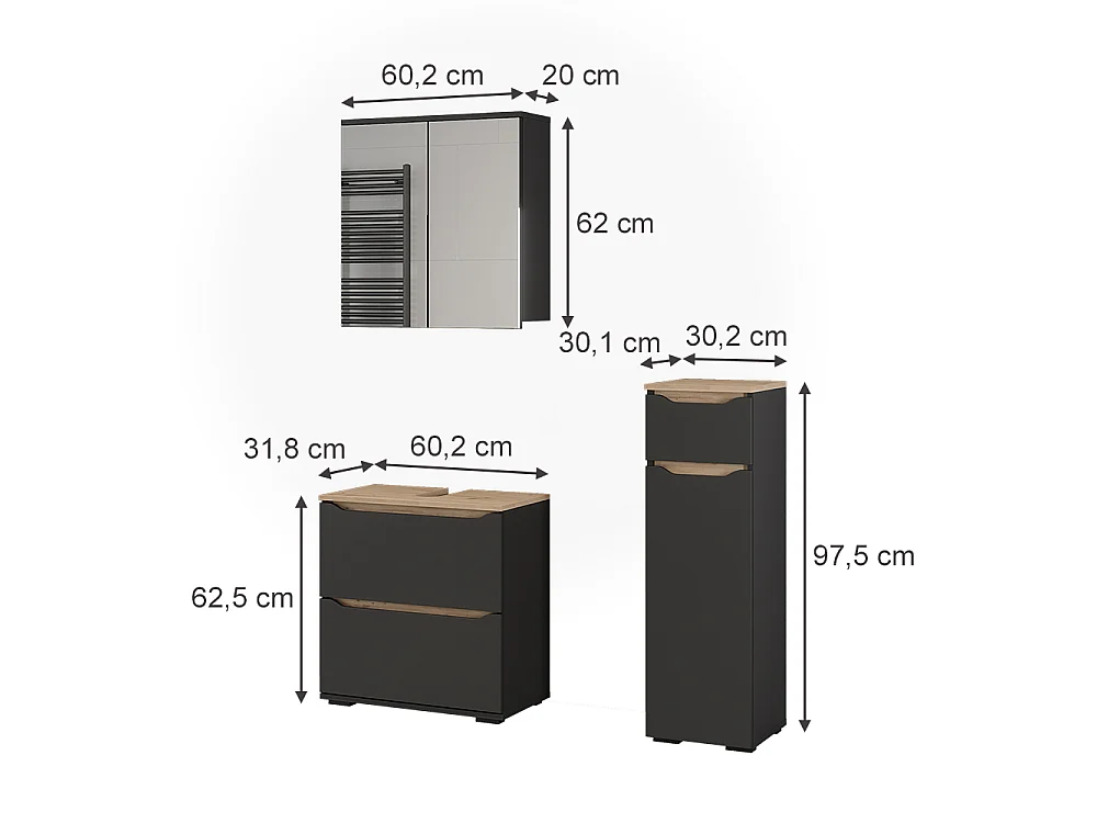 Badmöbel-Set anthrazit/artisan-eiche 60.2x20x62 ruben