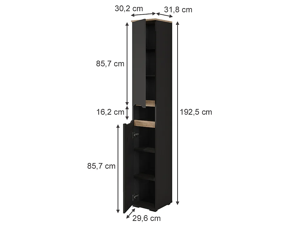 Hochschrank anthrazit/artisan-eiche 30.2x31.8x192.5 ruben