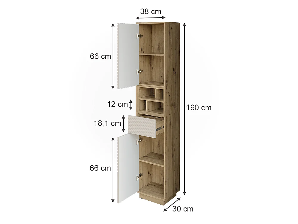 Hochschrank cashmere/artisan-eiche 38x30x190 beatrice