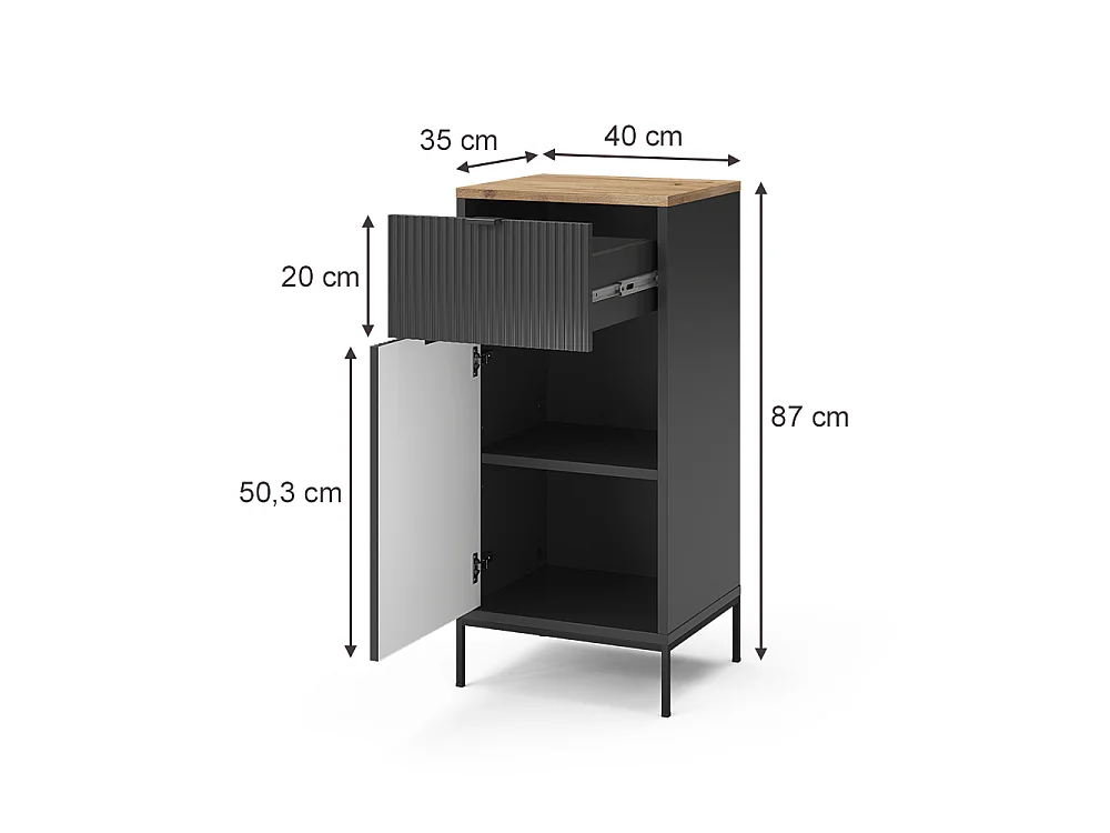 Midischrank schwarz/viking oak 40x35x87 eliza