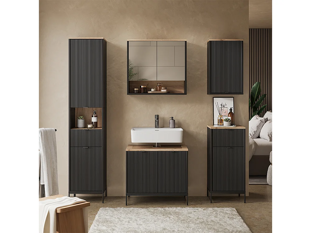 Midischrank schwarz/viking oak 40x35x87 eliza
