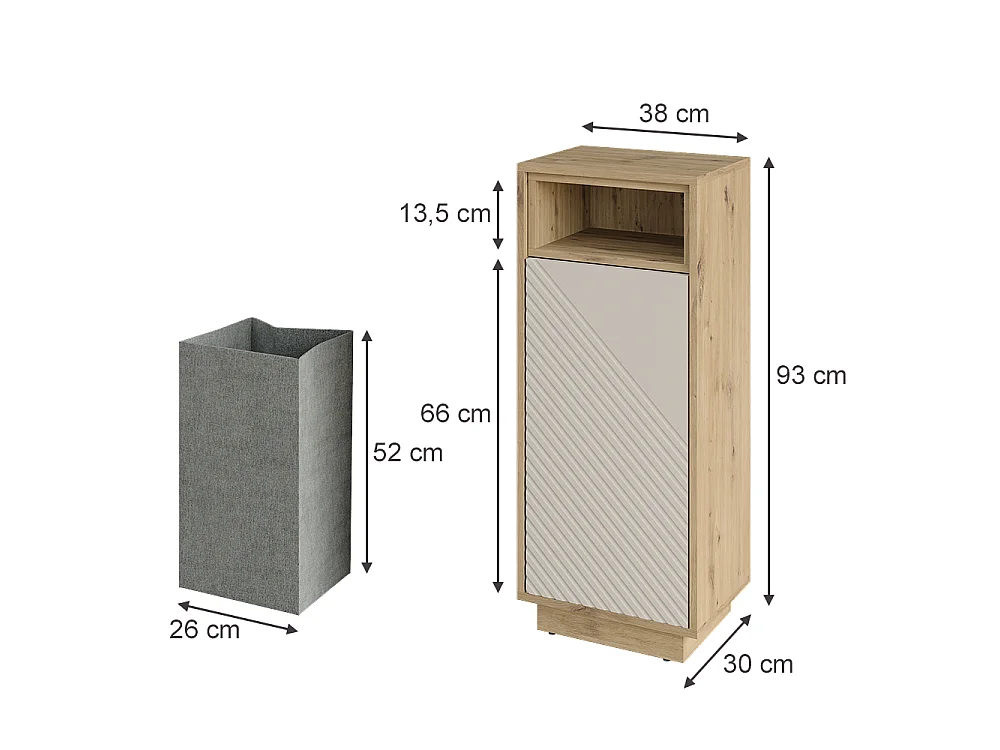 Wäscheschrank cashmere/artisan-eiche 38x30x93 beatrice