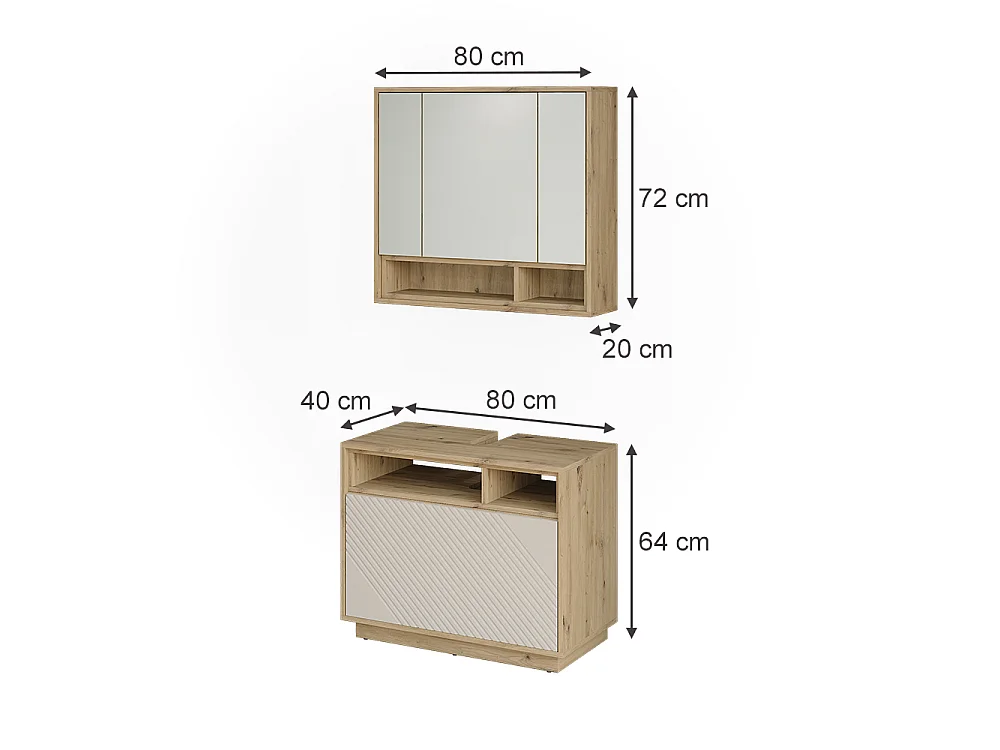 Badrumsmöbelset kaschmir/hantverks ek 80x40x64 beatrice