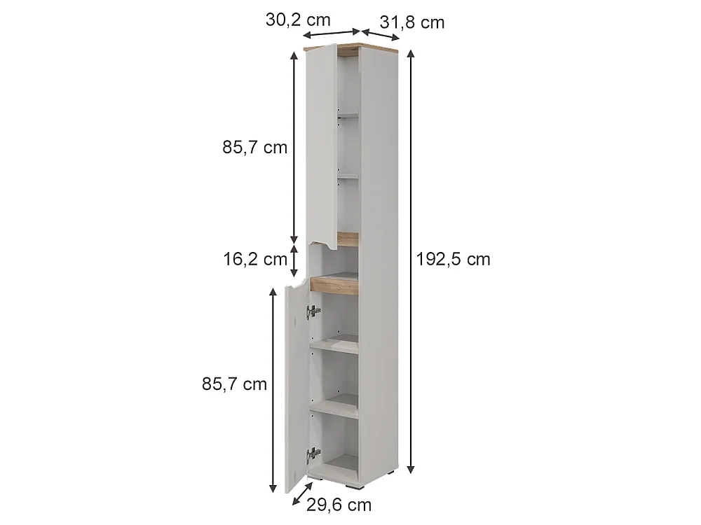 Hochschrank weiß/artisan-eiche 30.2x31.8x192.5 ruben