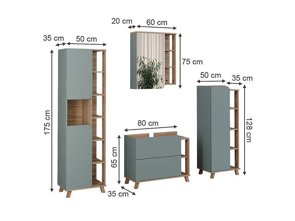 Badmöbel-Set blau/sonoma 80x35x65 karen