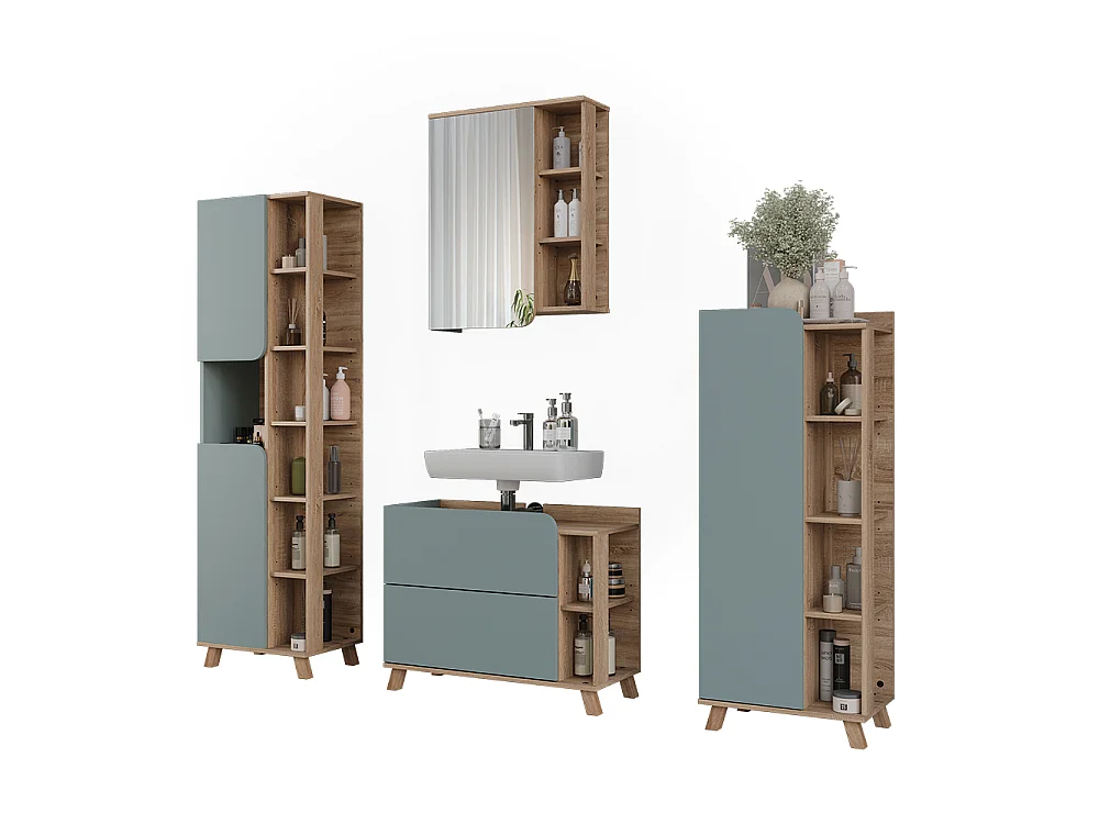 Badmöbel-Set blau/sonoma 80x35x65 karen