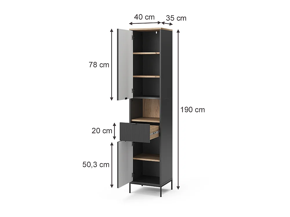 Hochschrank schwarz/viking oak 40x35x190 eliza