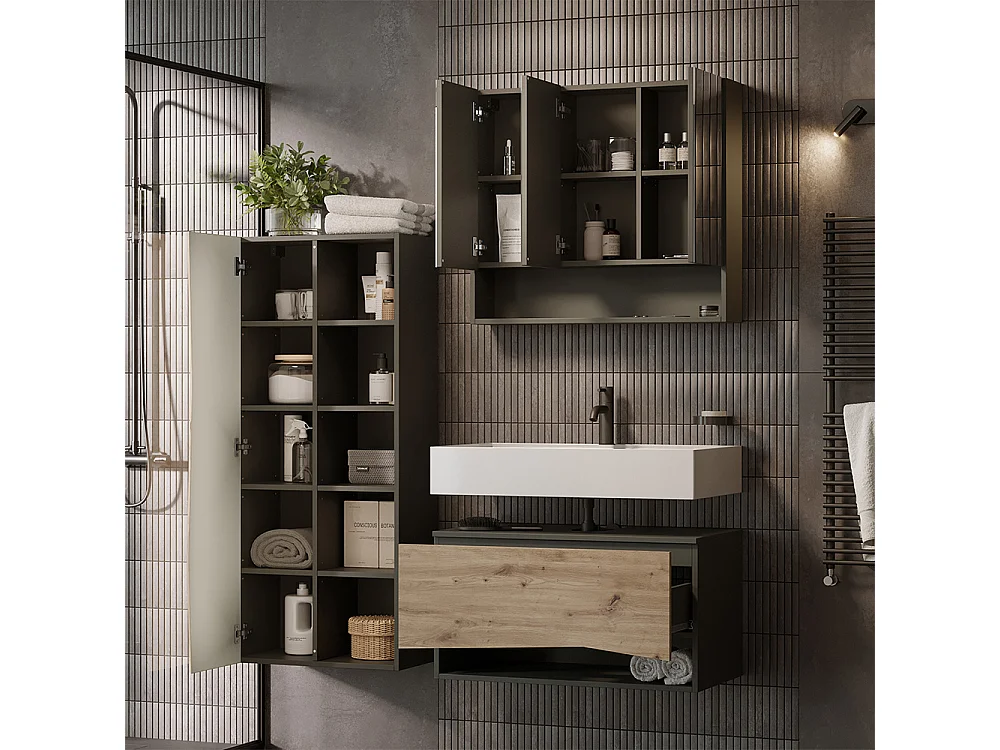 Badschrank artisan eiche/anthrazit 56x29.8x130 willow