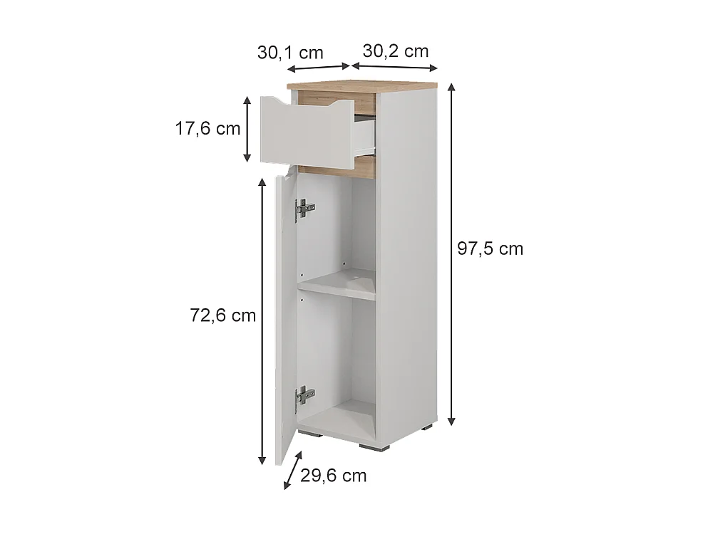 Midischrank weiß/artisan-eiche 30.2x30.1x97.5 ruben