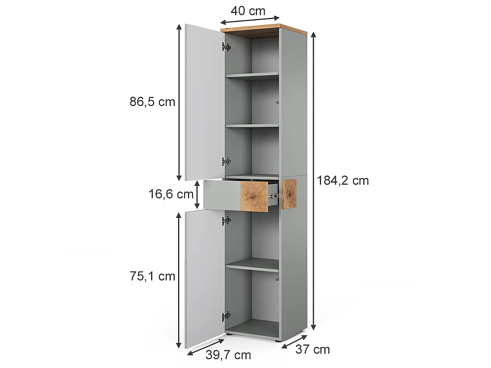 Hochschrank grau/artisan 40x37x184.2 eden