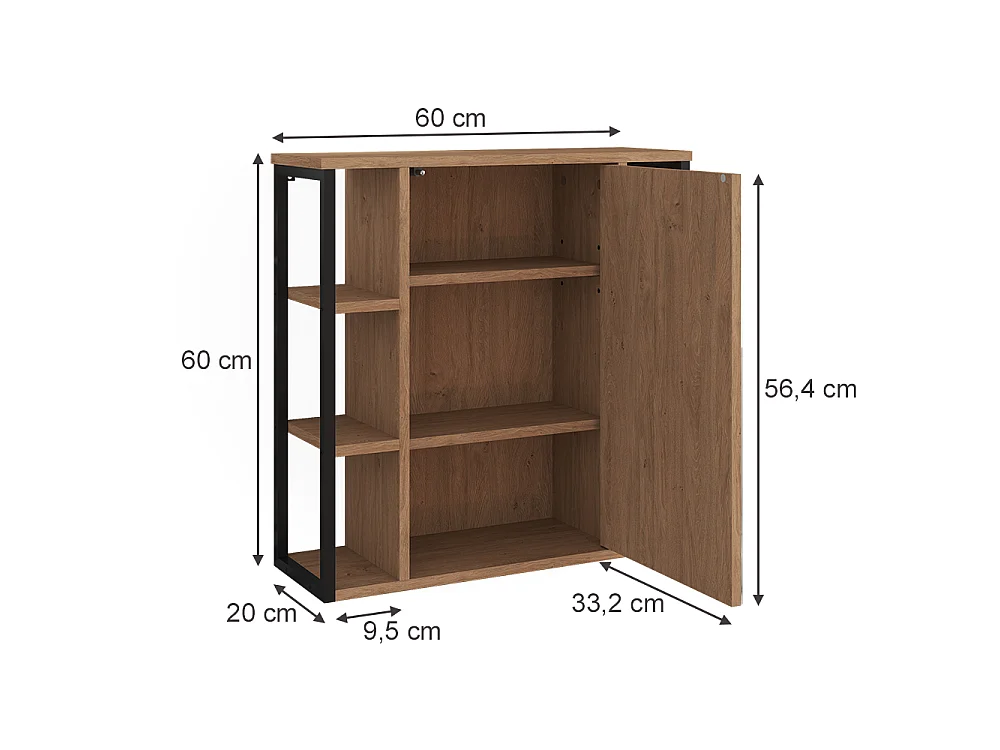 Armoire de toilette chêne/noir 60x20x60 linara