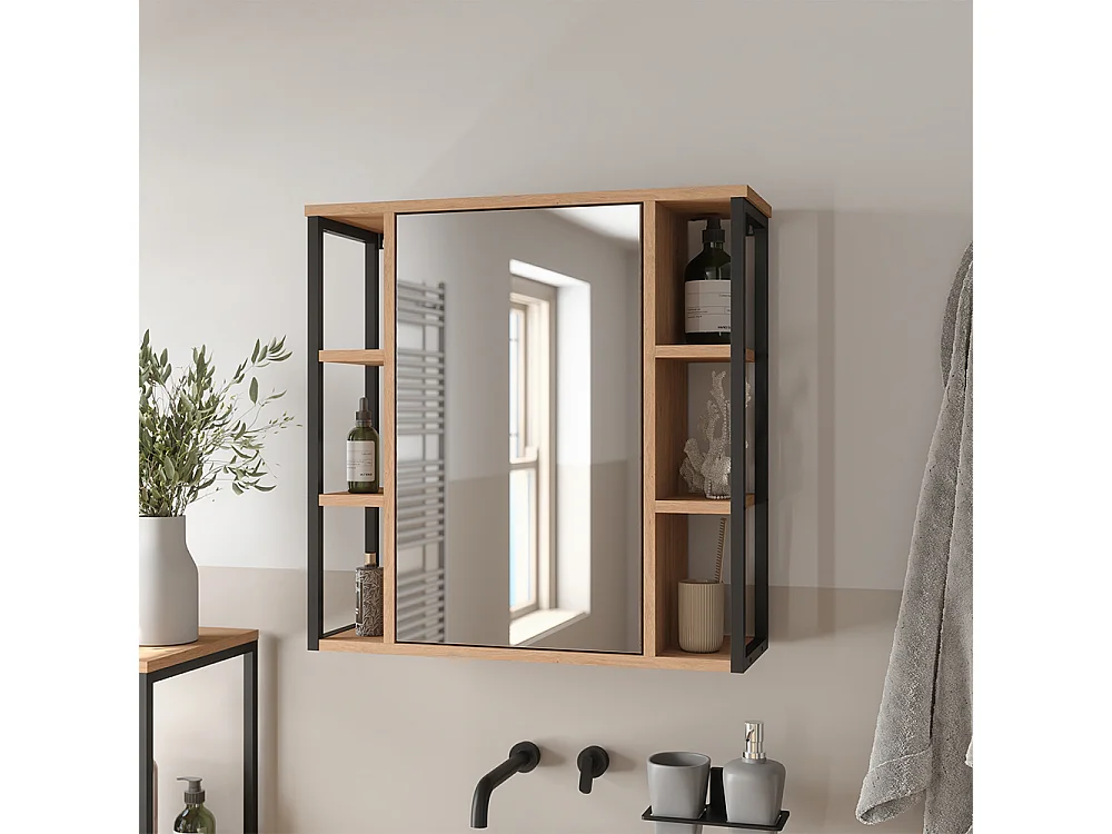 Armoire de toilette chêne/noir 60x20x60 linara