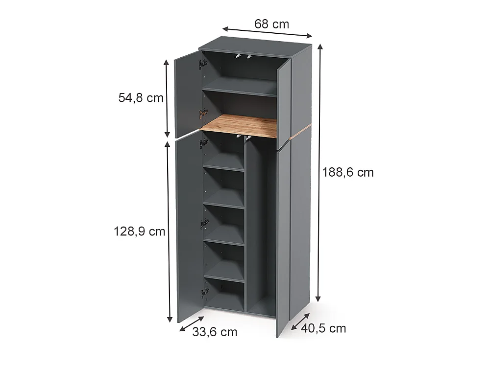 Mehrzweckschrank anthrazit/goldkraft eiche 68x40.5x188.6 viktor