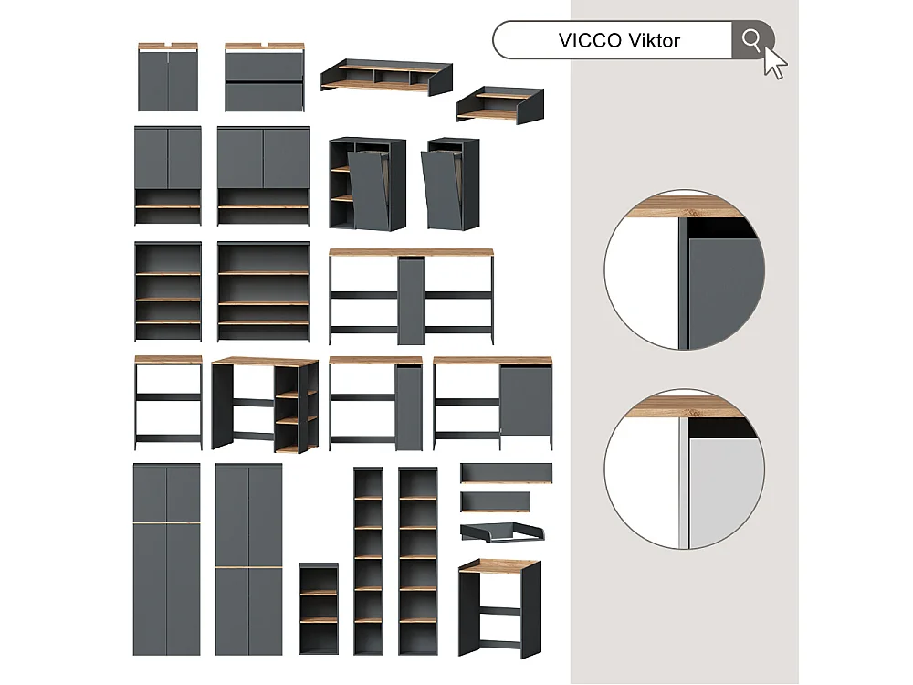Mehrzweckschrank anthrazit/goldkraft eiche 68x40.5x188.6 viktor
