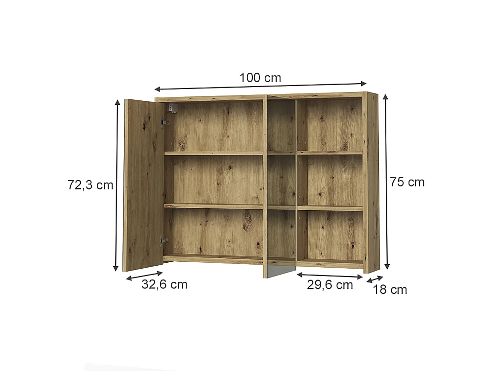 Armario con espejo para baño cachemira/roble artesanal 100x18x75 viola