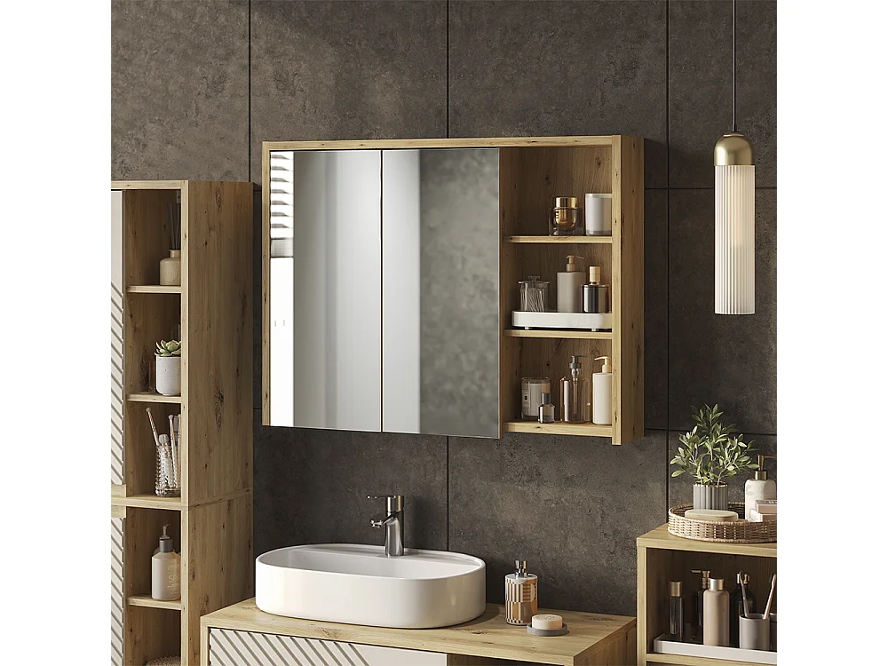 Armario con espejo para baño cachemira/roble artesanal 100x18x75 viola