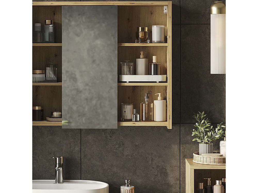Armario con espejo para baño cachemira/roble artesanal 100x18x75 viola